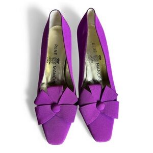 René Mancini Vintage Silk Bow Kitten Heels Pumps Purple Holiday Shoes Size 6.5